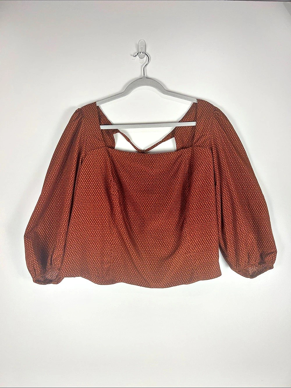 Levi's The Statement Top Geometric Smocked Square Neck Brown 3X NWT